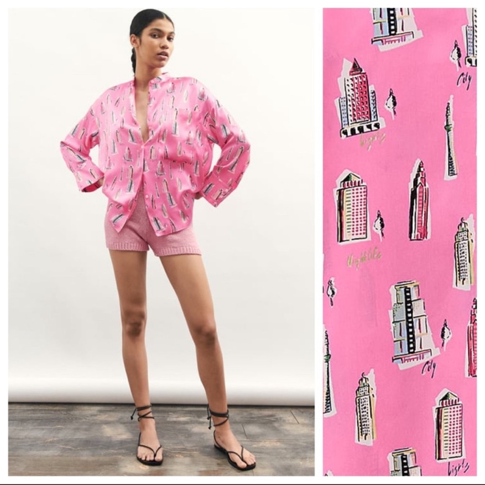ZARA PINK SATIN SKYSCRAPER OVERSIZED SHIRT